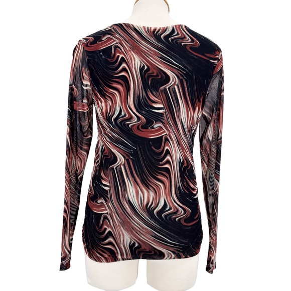 Rachel Zoe NWT Brown, White, and Black Swirl Pattern Long Sleeve Top, Small - Picture 8 of 16